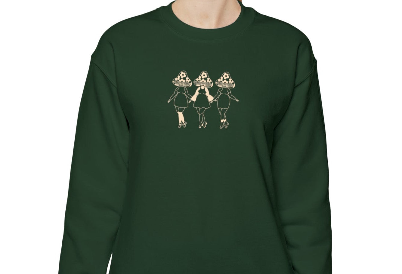 Retro Mushroom Ladies Crewneck Forest Green