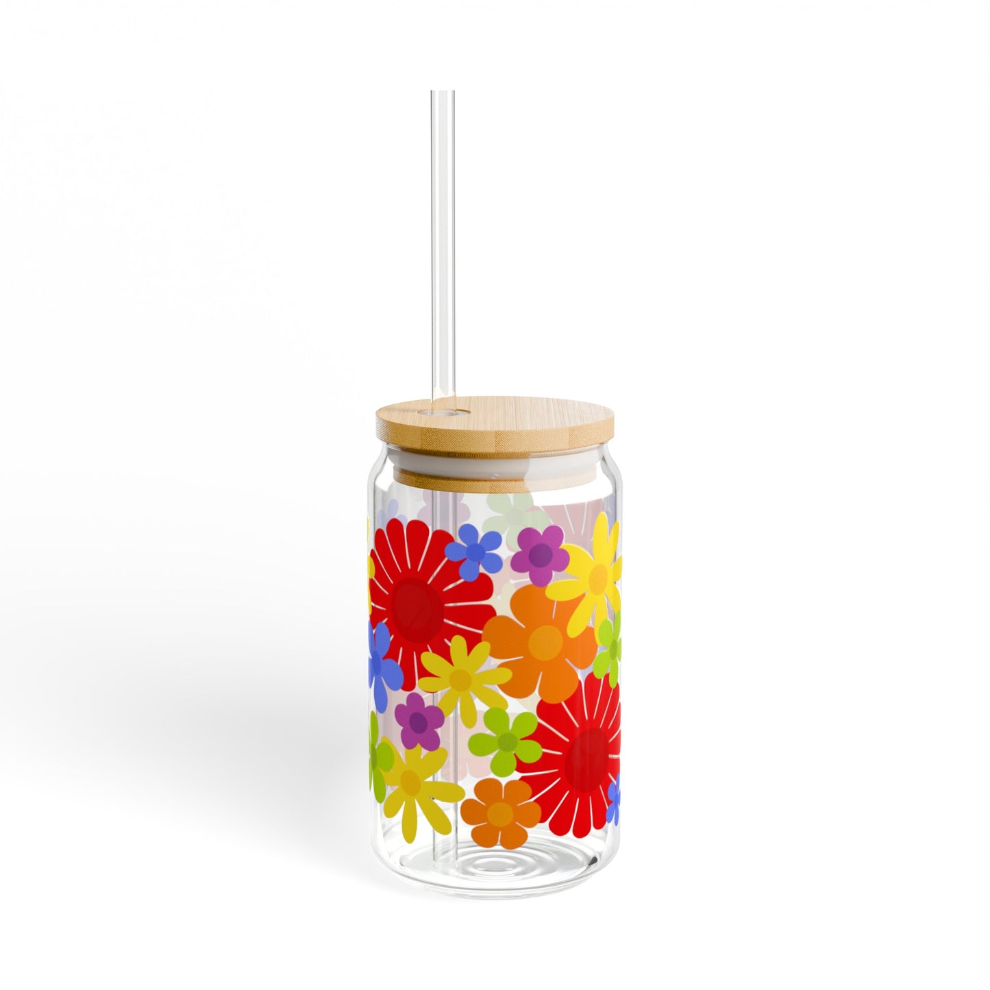 Rainbow Flower Power Sipper Glass