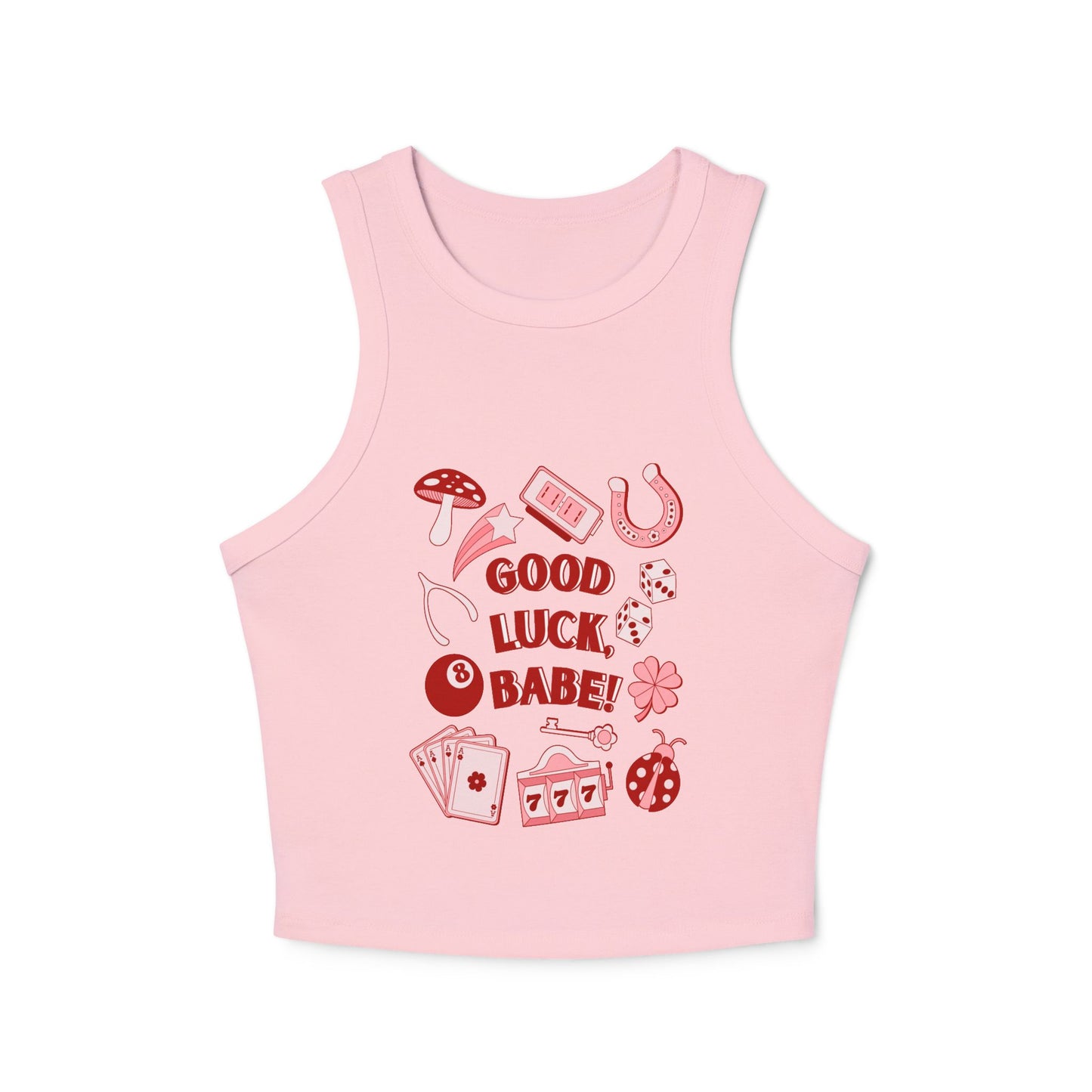 Good Luck, Babe! Cropped Rib Racer Tank Top