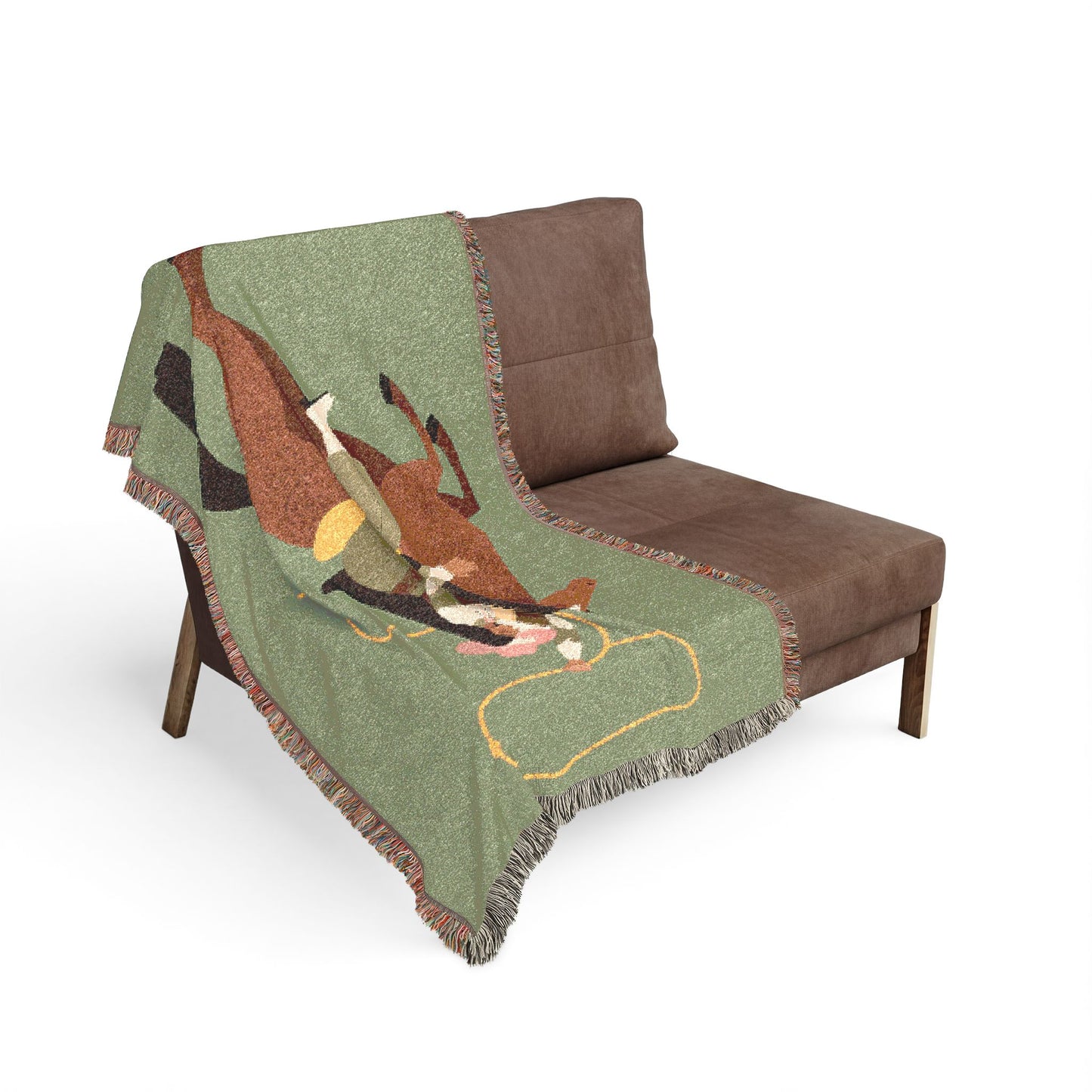Green Horse Girl Woven Blanket