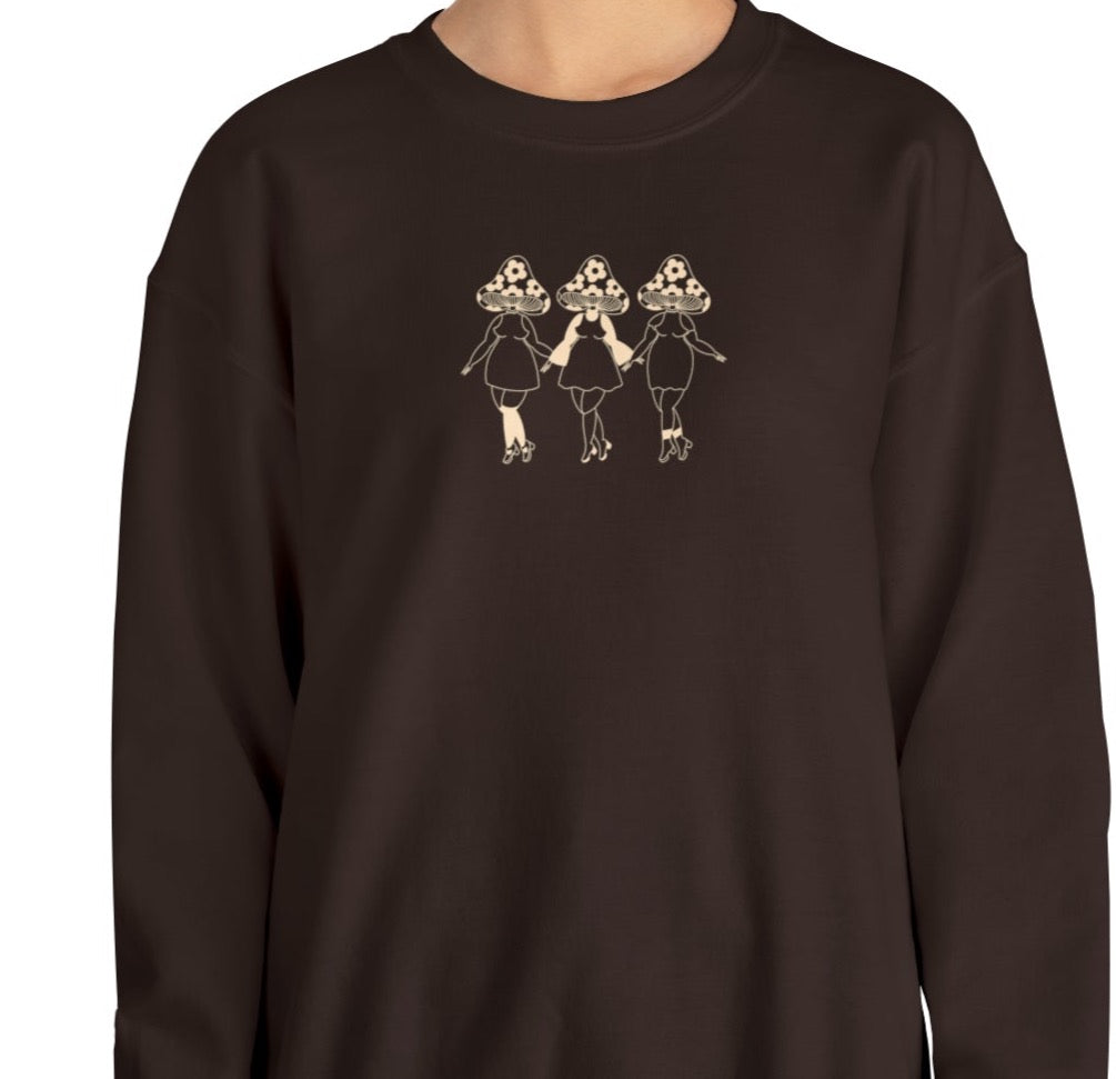 Retro Mushroom Ladies Crewneck Dark Chocolate