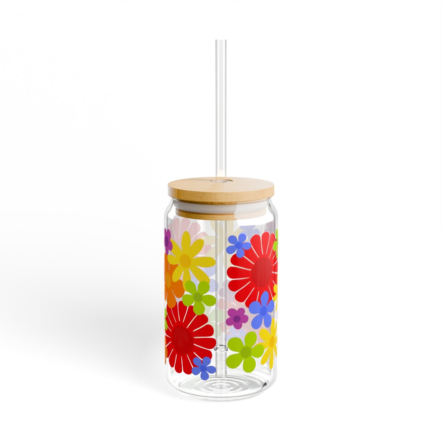 Rainbow Flower Power Sipper Glass