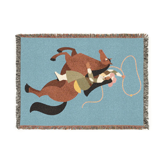 Blue Horse Girl Woven Blanket
