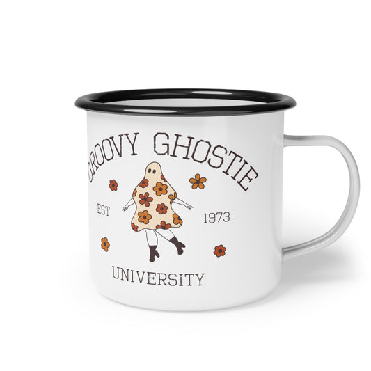 Groovy Ghostie University Enamel Camp Cup
