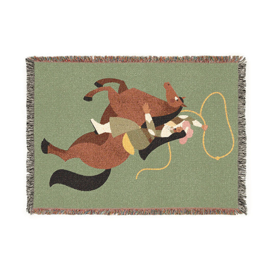 Green Horse Girl Woven Blanket