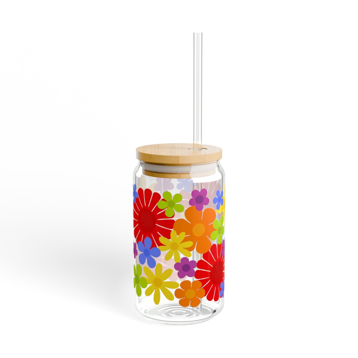 Rainbow Flower Power Sipper Glass