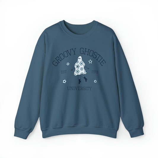 Groovy Ghostie University Crewneck Indigo Blue or Ash Grey