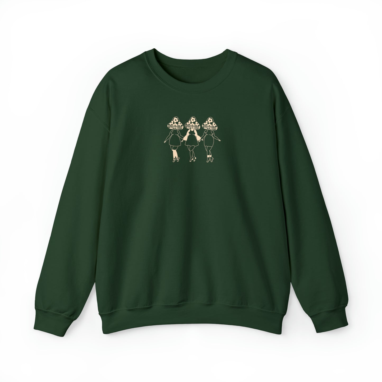 Retro Mushroom Ladies Crewneck Forest Green