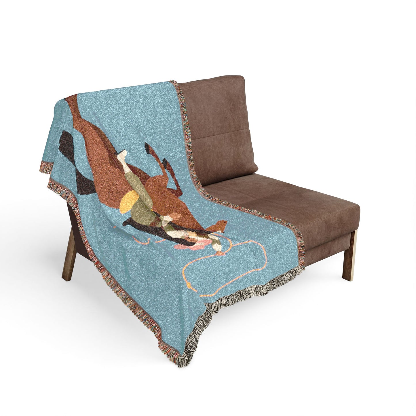 Blue Horse Girl Woven Blanket