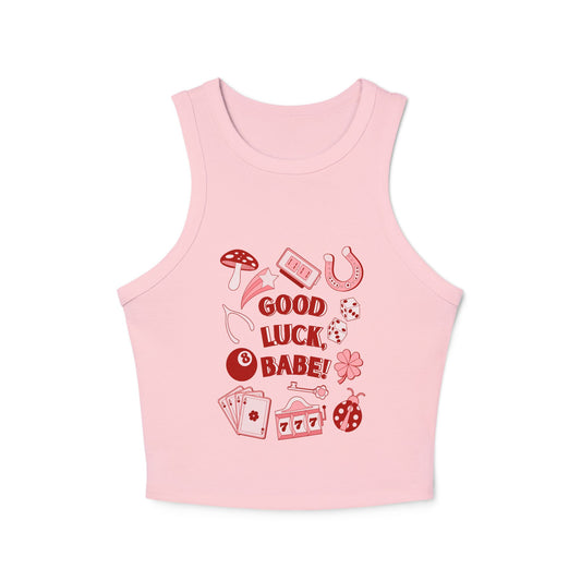 Good Luck, Babe! Cropped Rib Racer Tank Top