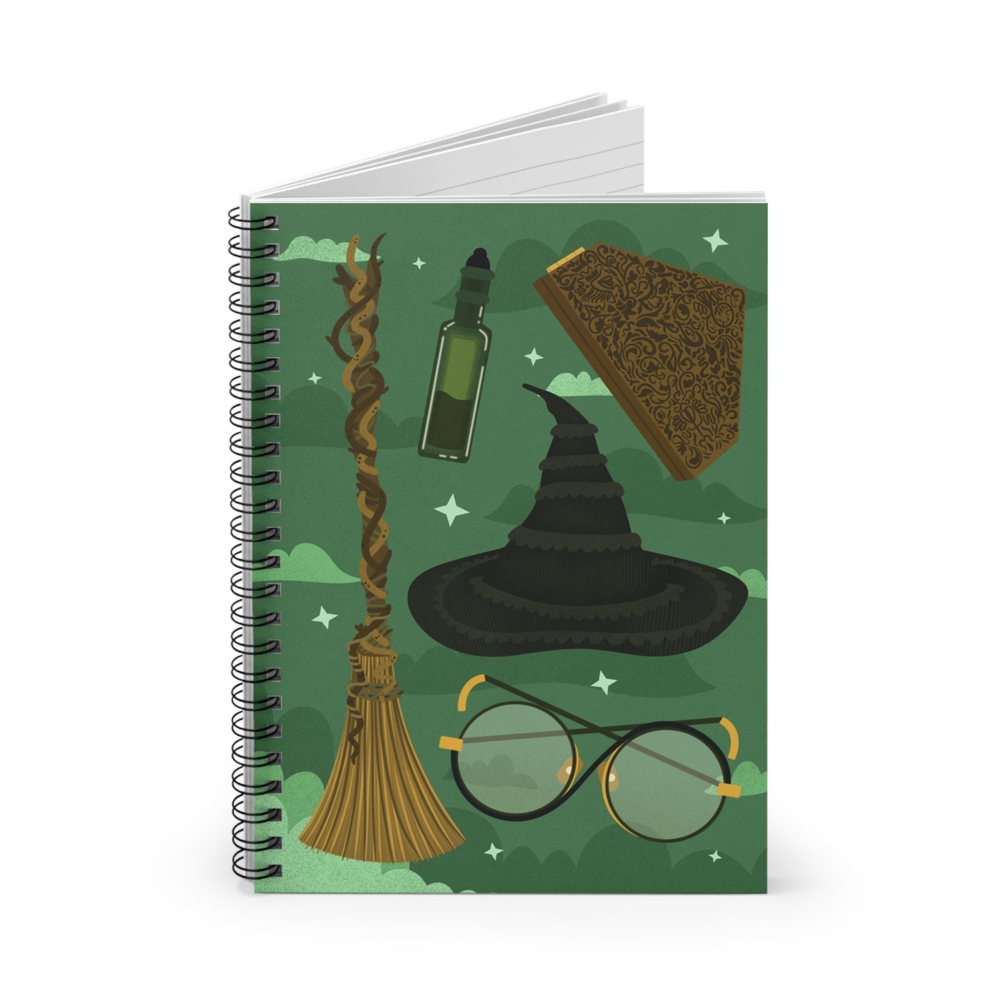 Green Witch Ruled Line Spiral Notebook