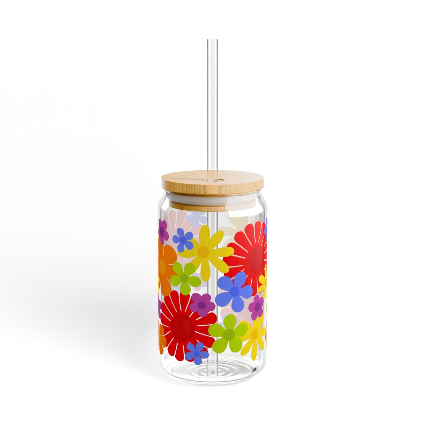 Rainbow Flower Power Sipper Glass