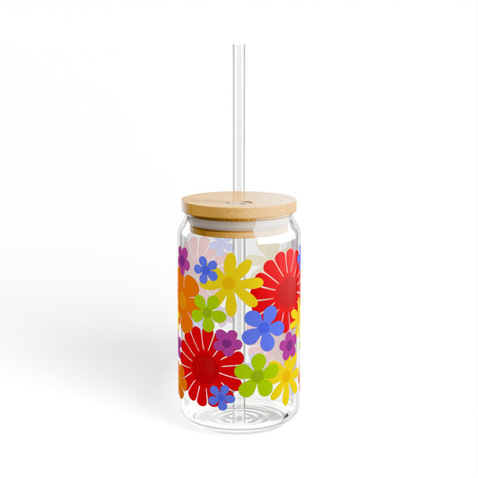 Rainbow Flower Power Sipper Glass