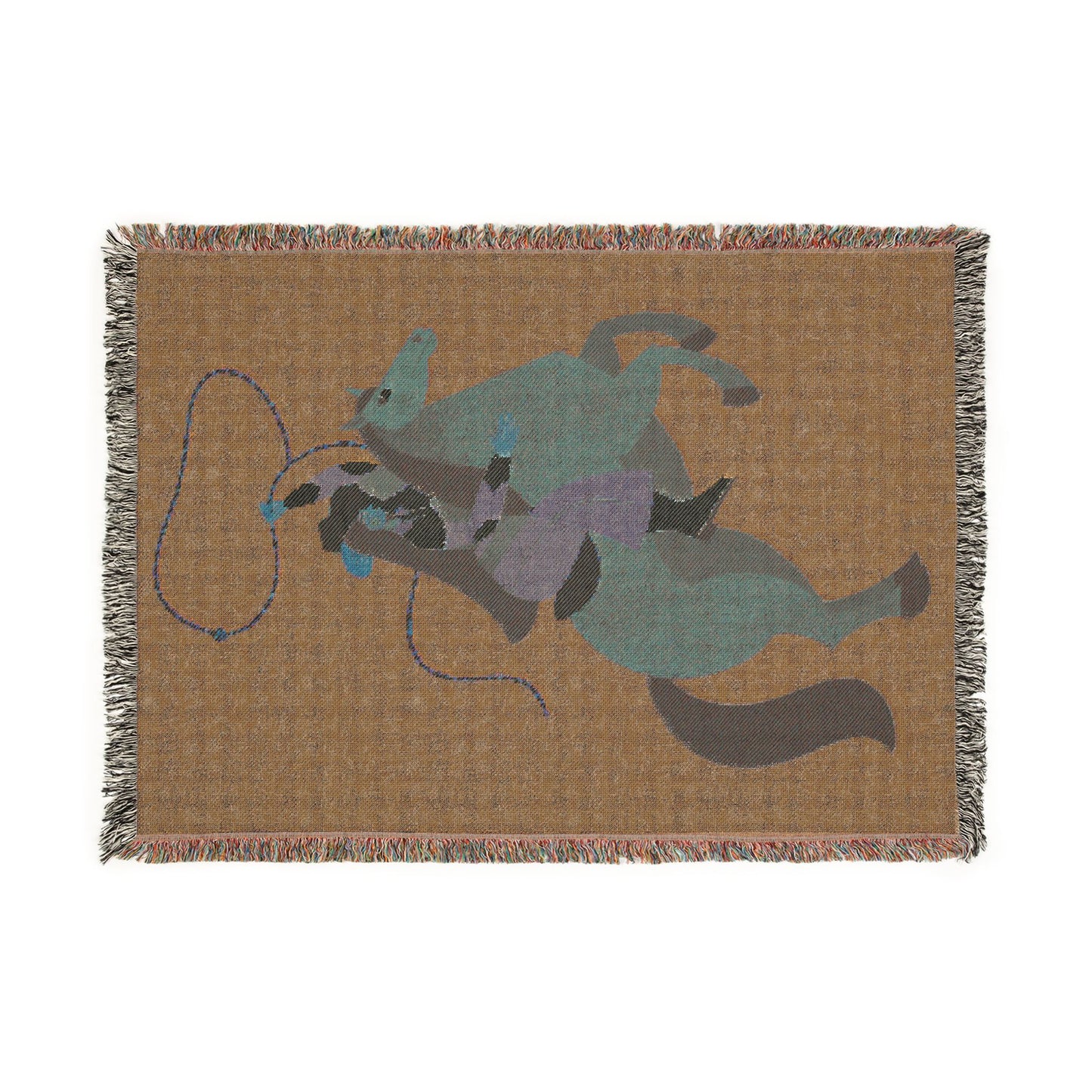 Blue Horse Girl Woven Blanket