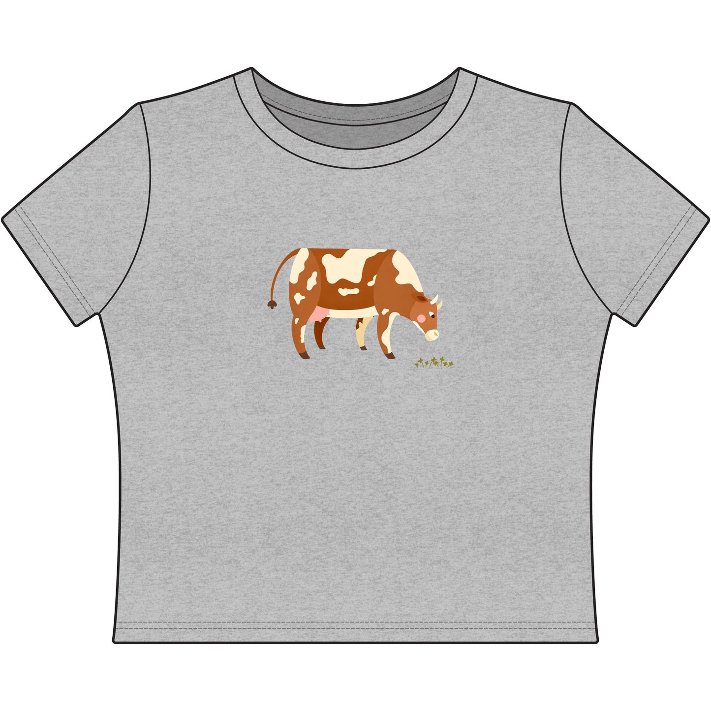 Petal the Cow Eating Clovers Baby Tee — Cute Cow Illustration Tee