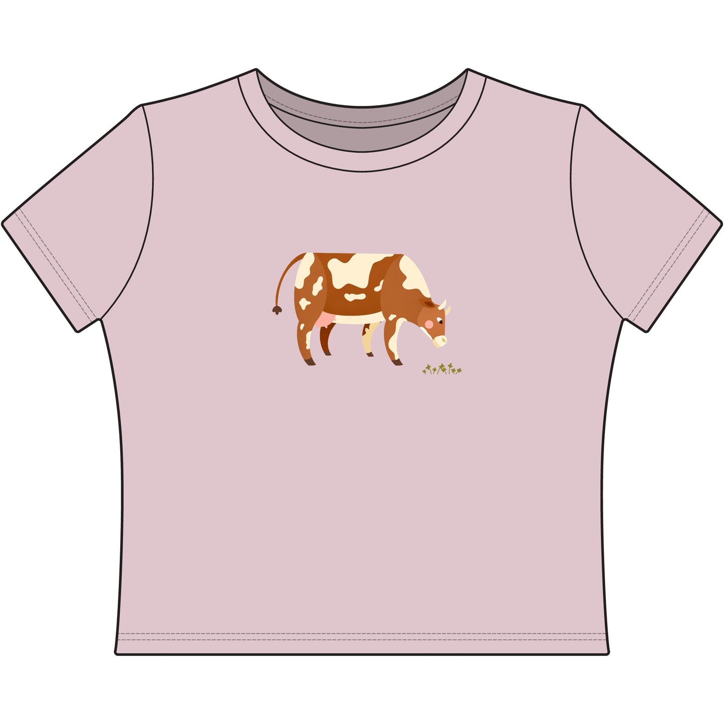 Petal the Cow Eating Clovers Baby Tee — Cute Cow Illustration Tee
