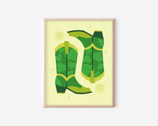 "Green Heart Boots" Print