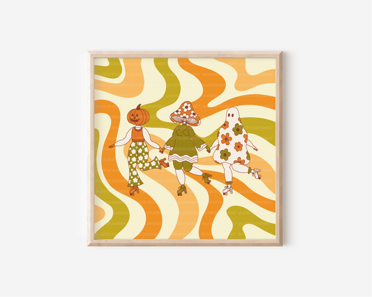 "Halloween Skaters" Green Print